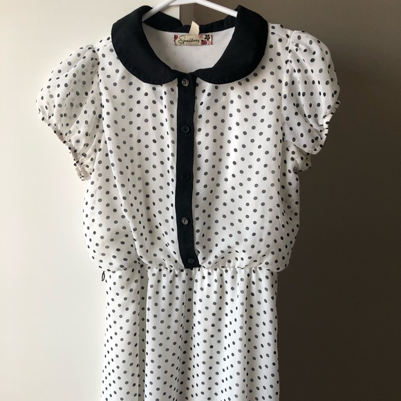 Black Polka dotted white Dress - Picture 2 of 5